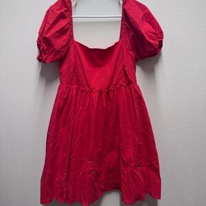 Red Babydoll Mini Dress with Bow Back